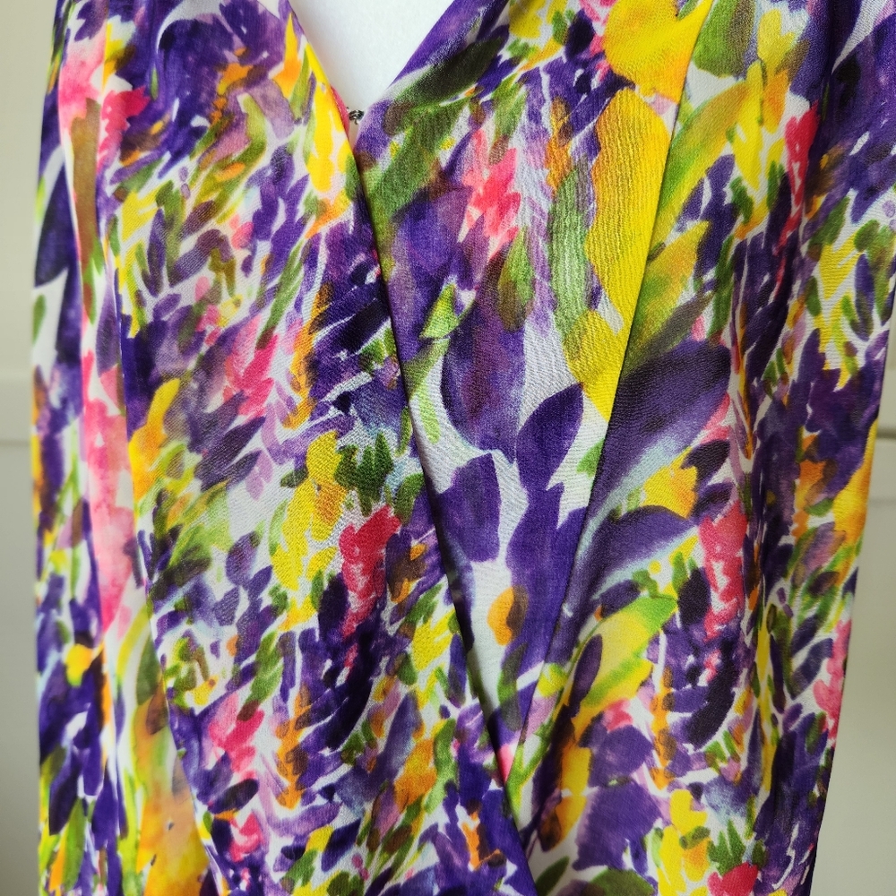 Cabi Pretty Summer Floral Sheer Blouse Faux Wrap Sleeveless Tank Top Small - Picture 5 of 16